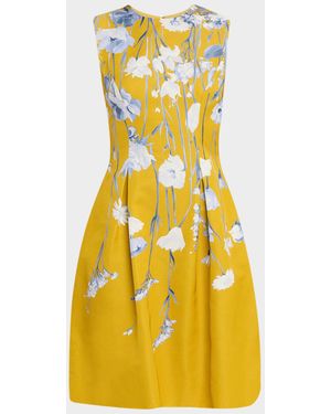 Lela Rose Floral Faille Sleeveless Mini Dress - Yellow