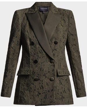 BCBGMAXAZRIA Kaia Double-Breasted Satin & Lace Blazer - Green