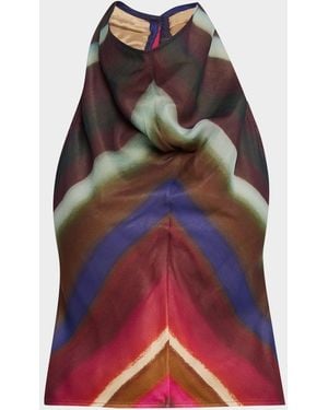 Christopher John Rogers Louie Stripe Cowl Halter Top - Red