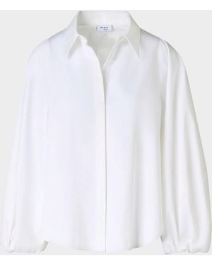 Akris Punto Balloon-Sleeve Cotton Satin Button-Down Shirt Blouse - White