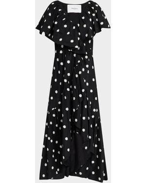 Merlette Loris Embroidered Ruffle Midi Dress - Black