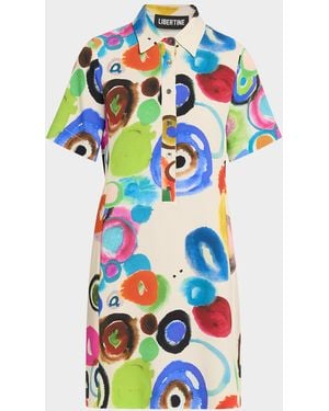 Libertine Gouache Printed Preppy Mini Polo Dress - White