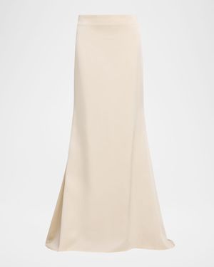 Brunello Cucinelli Satin Maxi Trumpet Skirt - Natural