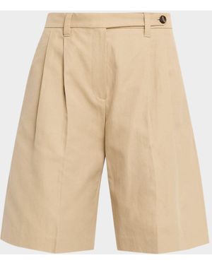 Brunello Cucinelli Pleated Cotton-Linen Bull Bermuda Shorts - Natural