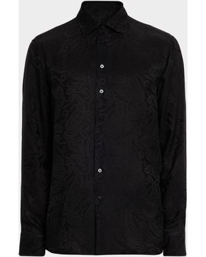 Etro Tonal Paisley Viscose And Silk Sport Shirt - Black