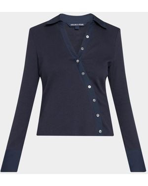 Veronica Beard Brenner Asymmetric Button-Front Top - Blue