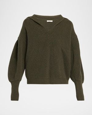 Ulla Johnson Lila Wool Open Knit Sailor-Collar Sweater - Green