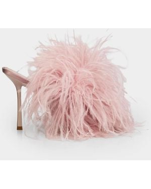 Stuart Weitzman Boa Feather &Amp; Satin Slide Sandals - Pink
