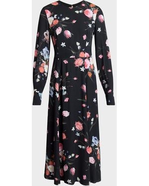 Erdem Floral-Print Long-Sleeve Midi Dress - Multicolor