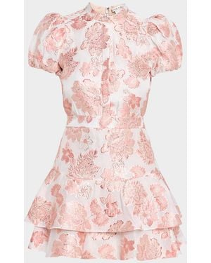 Alice + Olivia Loryn Metallic Floral Puff-Sleeve Mini Dress - Pink