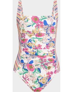 Johnny Was Marilyn Ruched One-Piece Swimsuit - White