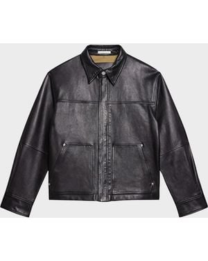 Helmut Lang Apos;S Bonded Leather Snap-Front Jacket - Gray