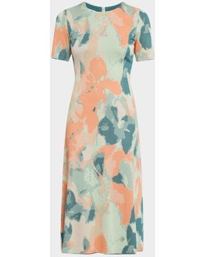 Misook Floral Knit Short-Sleeve A-Line Midi Dress - Blue
