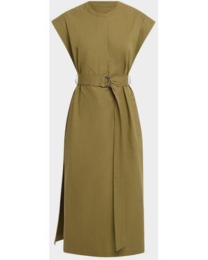 Argent Belted Cap-Sleeve Cotton Twill Midi Shirtdress - Green