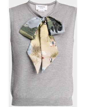 Thom Browne Sleeveless Nantucket Scenic Bow Cashmere Knit Top - Gray
