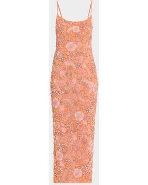Rachel Gilbert Francesca Flower Embellished Column Dress - Orange