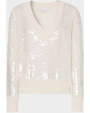 MILLY Ilaria Sequin V-Neck Sweater - Natural