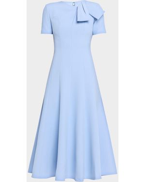Roland Mouret Short-Sleeve Paneled Bow Midi Dress - Blue