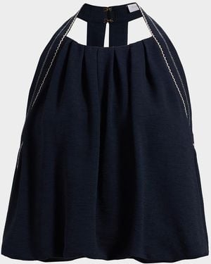 Ramy Brook Briar Halterneck Embroidered Blouse - Blue