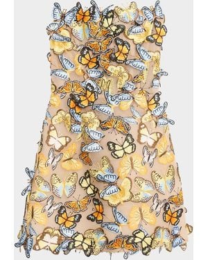 Bronx and Banco Maraya Strapless Butterfly-Embroidered Mini Dress - Metallic