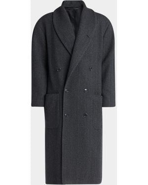 Giorgio Armani Cashmere Herringbone Double-Breasted Overcoat - Black