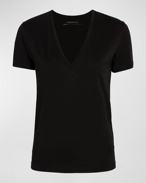 Another Tomorrow Cotton V-Neck Tee - Black