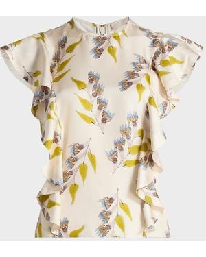 Ulla Johnson Botanical Ruffled Silk Top - Metallic