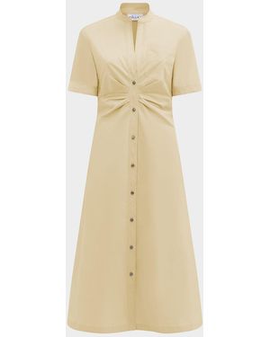 Callas Milano Noor Ruched Stretch Cotton Midi Shirtdress - Natural