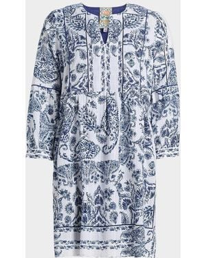 Johnny Was Printed A-Line Mini Dress - Blue