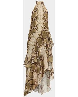 retroféte Nevae Snake Chiffon High-Low Dress - Metallic