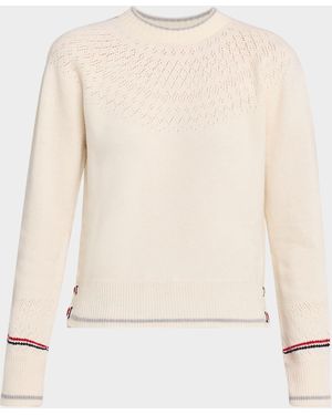 Thom Browne Pointelle Fair Isle Crewneck Sweater - Natural