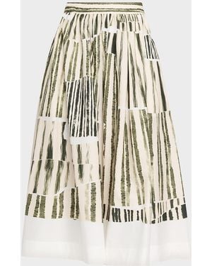 Jason Wu Stripe Collage A-Line Midi Skirt - Natural