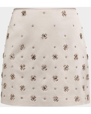 Veronica Beard Olenna Hand-Embroidered Mini Skirt - Natural