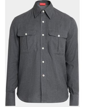 Isaia Apos;S Cotton Shirt Jacket - Gray
