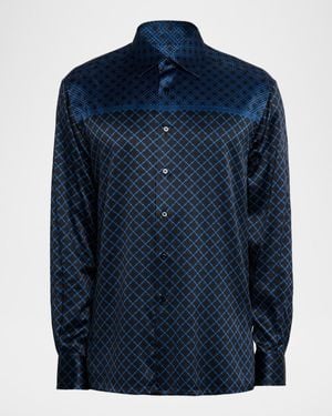 Stefano Ricci Multi-Geometric Silk-Elastane Sport Shirt - Blue
