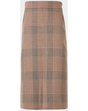 Akris Punto Check Wool A-Line Midi Skirt - Brown