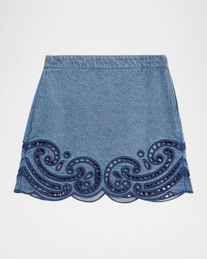 Ulla Johnson Cadiz Embroidered Denim Mini Skirt - Blue