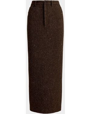 Ralph Lauren Fontaine Wool-Blend Donegal Tweed Maxi Skirt - Brown