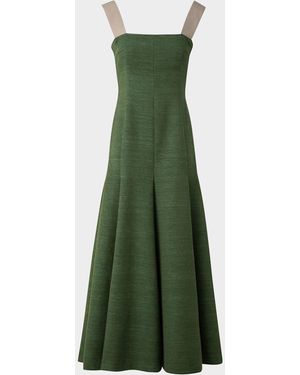 Akris Punto Fit-Flare Indian Silk Midi Dress - Green