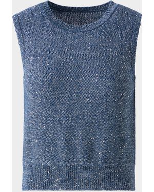 Akris Sleeveless Sequined Linen Cotton Sweater - Blue