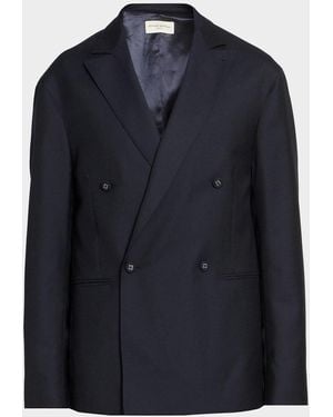 Officine Generale Apos;S Merrick Wool-Cashmere-Silk Double-Breasted Blazer - Blue