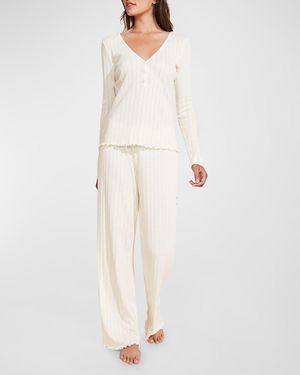 Eberjey Pointelle V-Neck Henley - White