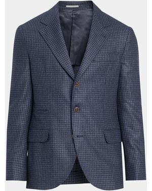 Brunello Cucinelli Apos;S Wool-Cashmere Houndstooth Suit Jacket - Blue