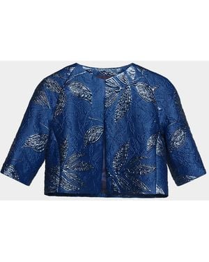 Talbot Runhof Metallic Peony Jacquard Bolero Jacket - Blue