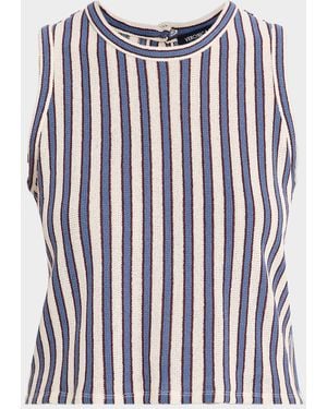 Veronica Beard Dravin Striped Crochet Top - Blue
