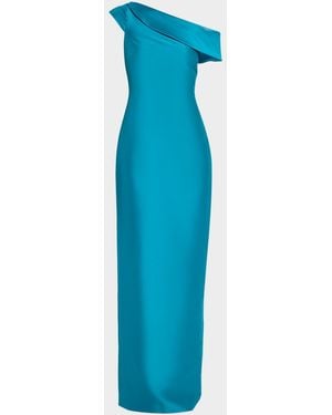 Badgley Mischka One-Shoulder Column Gown - Blue