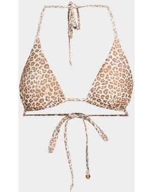 Ramy Brook Nikoleta Leopard Triangle Bikini Top - Metallic
