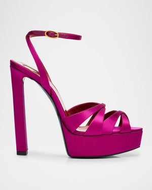 Saint Laurent 110Mm Chandelle Satin Platform Sandals - Pink