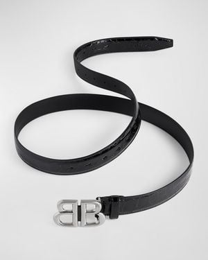 Balenciaga Monaco Croc-Embossed Leather Belt - Black