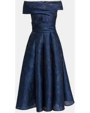 Talbot Runhof Off-Shoulder Jacquard Dress With Pockets - Blue